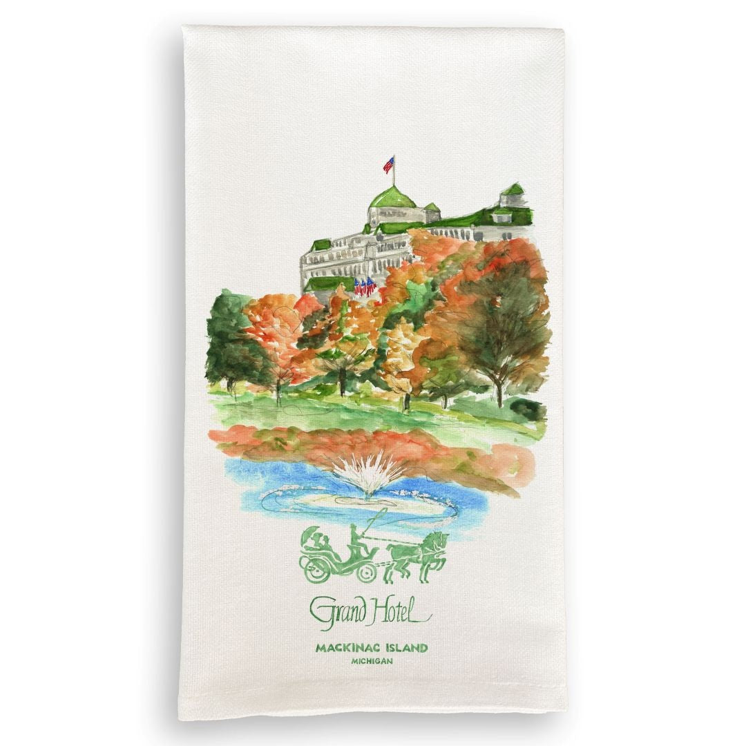 Kitchen Towel - Grand Hotel Fall with Fountain