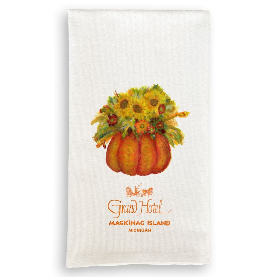 Kitchen Towel - Fall Flowers in Pumpkin Grand Hotel Logo