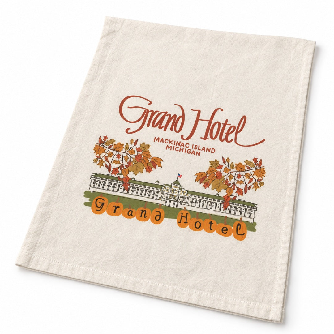 Grand Hotel Fall Pumpkins Kitchen Tea Towel