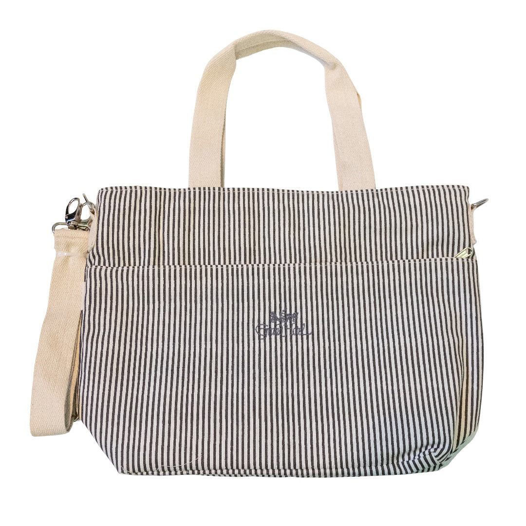Cooler Tote Gray Stripes - Grand Hotel Logo